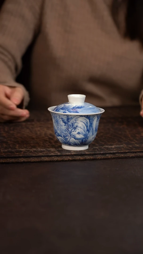 【闪购商品】杯HLX陶瓷重工雪景山水二才盖碗