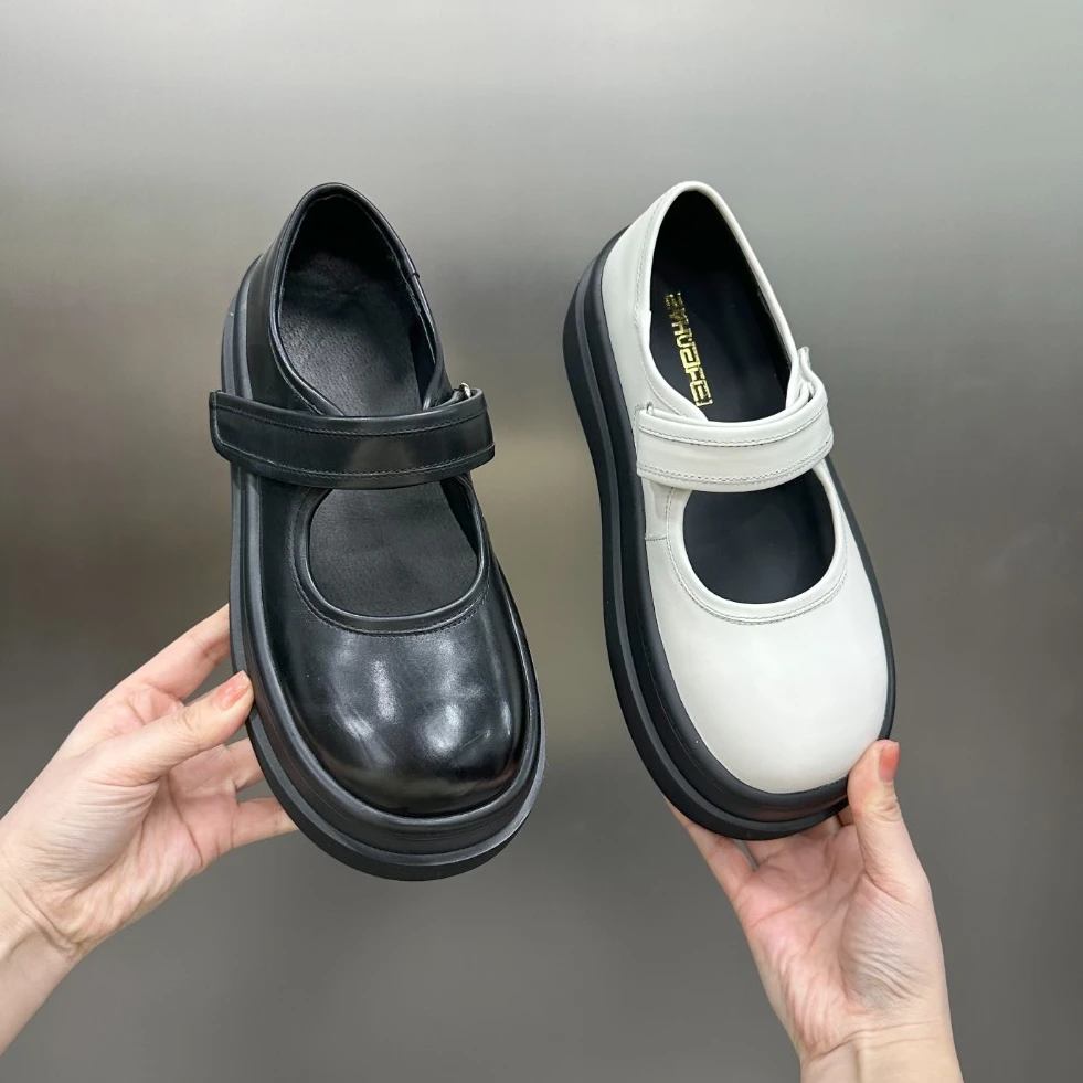 【左右华菲】6cm欧洲站真皮厚底玛丽珍鞋2025春季新款松糕底小皮鞋