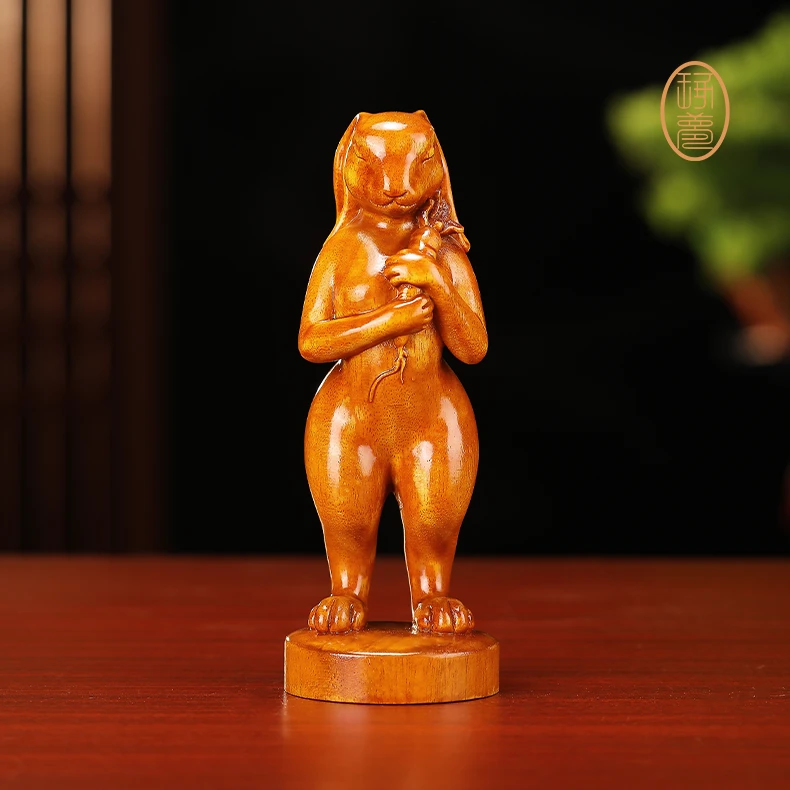 《兔女郎》金丝柚木 木雕动物摆件作品非遗手工客厅艺术送礼收藏