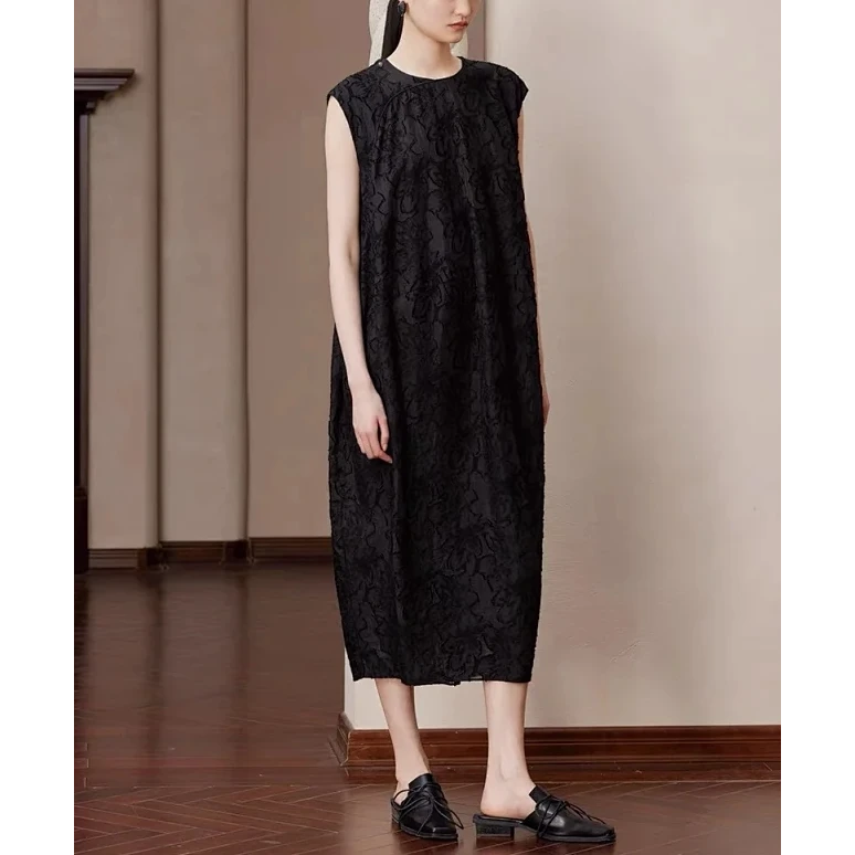 【NA家】圆领斜襟剪花肌理感新中式连衣裙