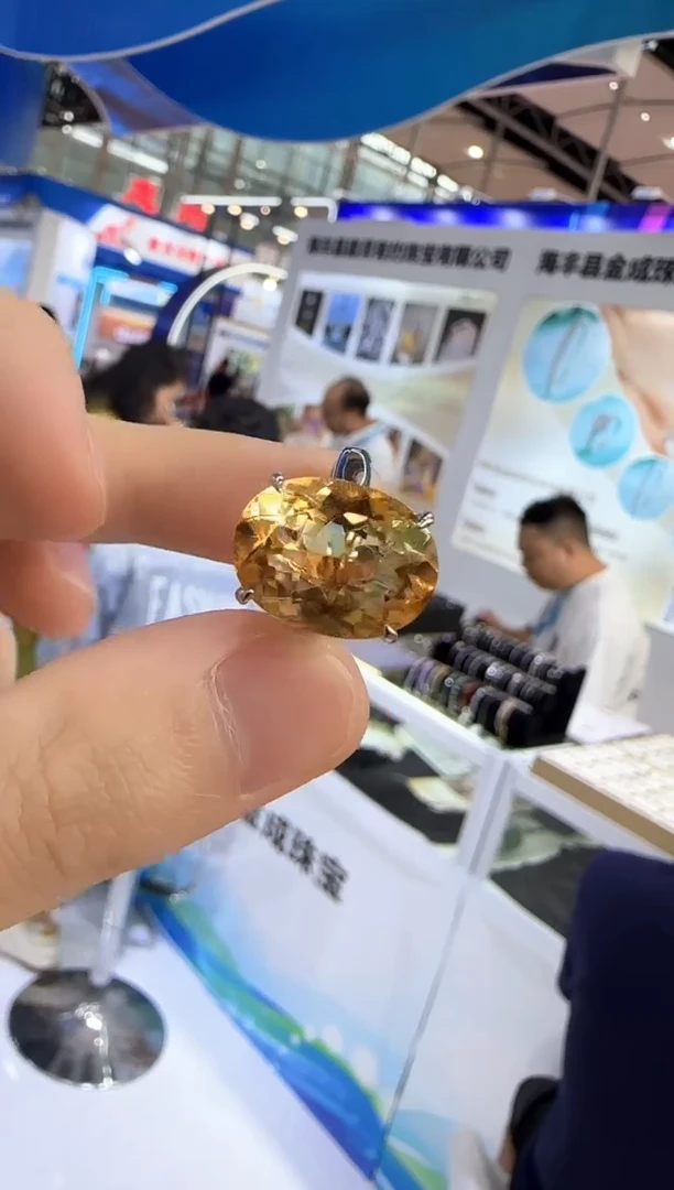 水晶戒指银S925镶嵌黄水晶12*16mm简约款