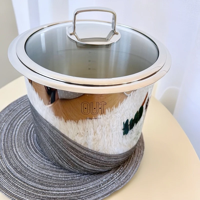 OUT 18-10不锈钢24口径家用10L米桶（玻璃盖）高度22cm