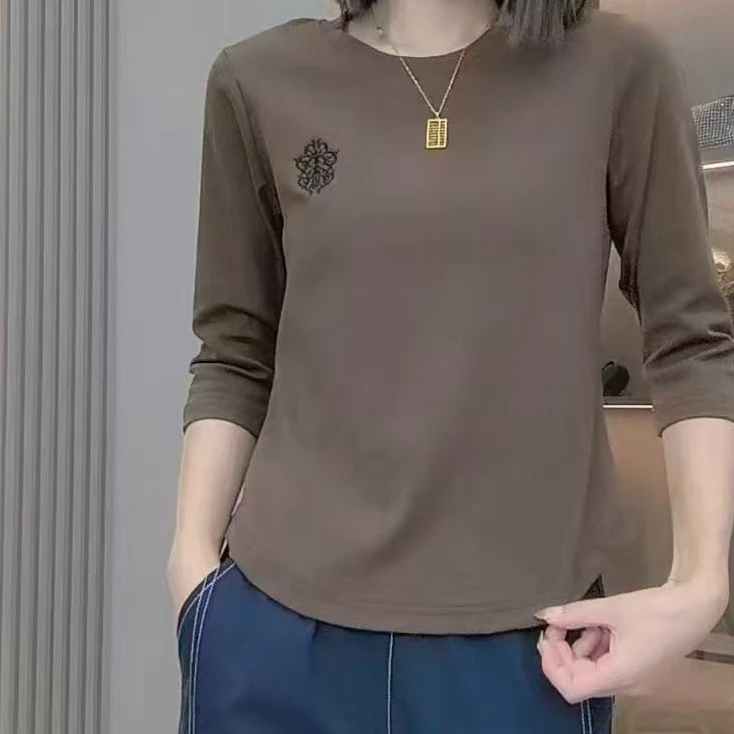 6007-早秋大码刺绣时尚百搭弹力衫