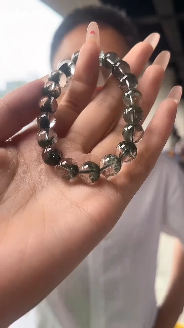 绿水晶手链未镶嵌天然绿幽灵手串多样性发一10mm