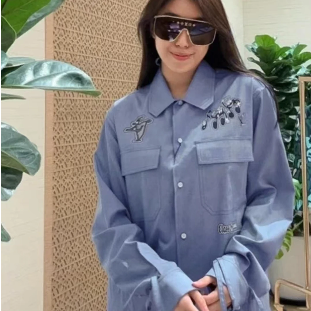未使用 LouisVuitton/路易威登 袖口编绳音乐符号刺绣衬衫 蓝色/L