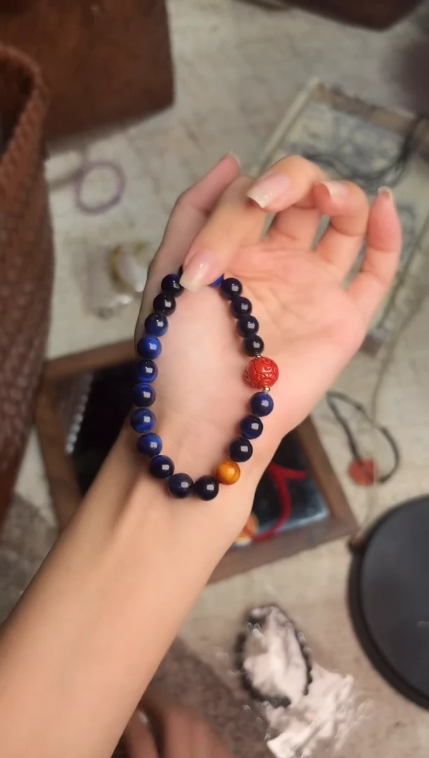 合金手链石英质玉蓝虎眼单圈回纹款