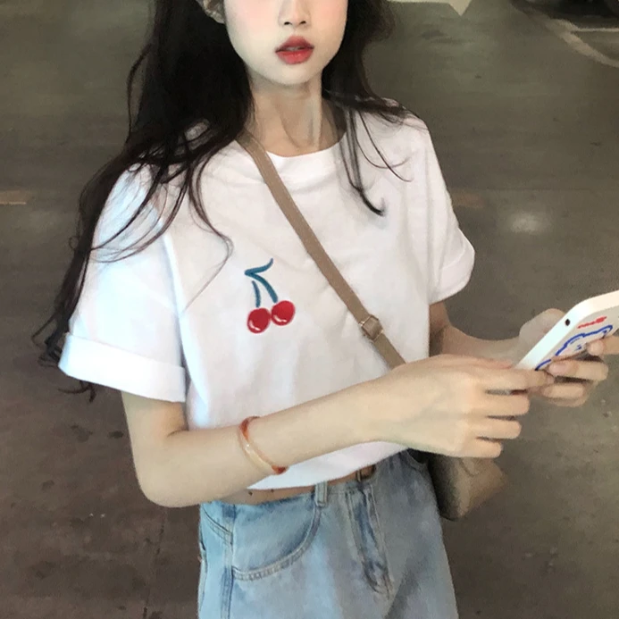 樱桃宽松短袖2025新款春夏t恤女ins显瘦设计感小众显瘦减龄上衣潮