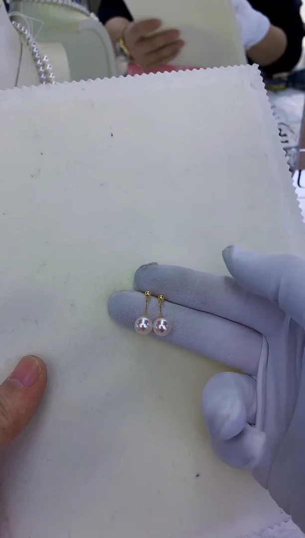 18K金镶嵌饰品海水珍珠7-8短款耳线