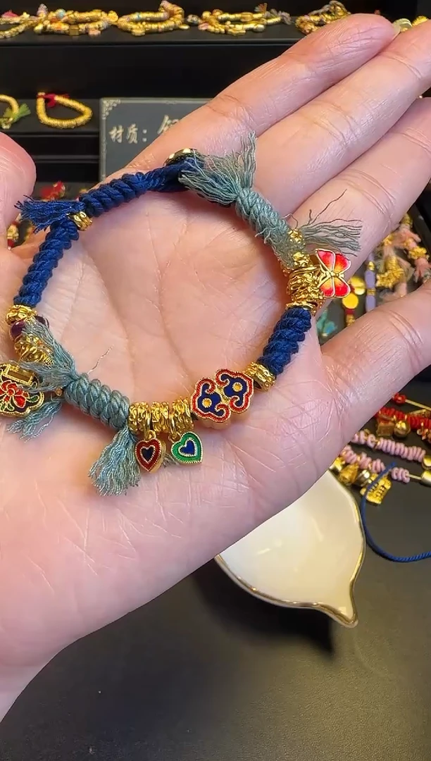 蓝色手搓棉 手链备注手围