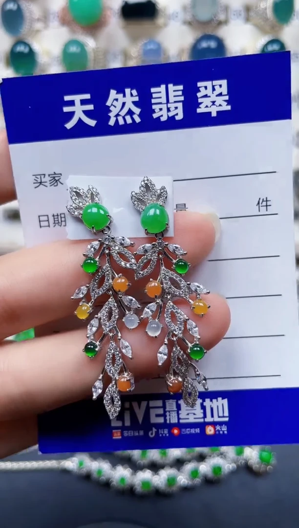 银S925镶嵌翡翠耳饰196