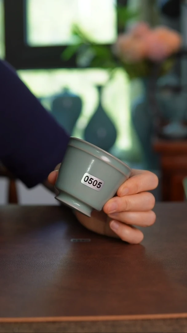 摆件0505青绿釉无纹手工杯80毫升全品