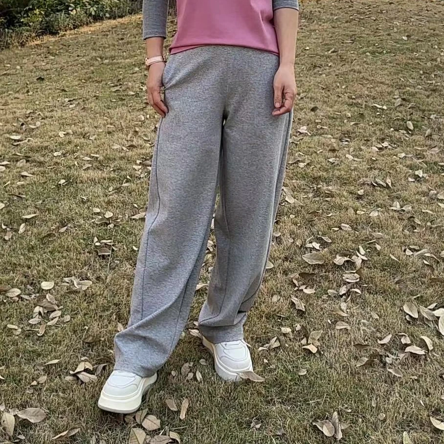 【卿她】直筒裤2025春季新款贴钻时尚百搭松紧腰垂感显瘦长裤