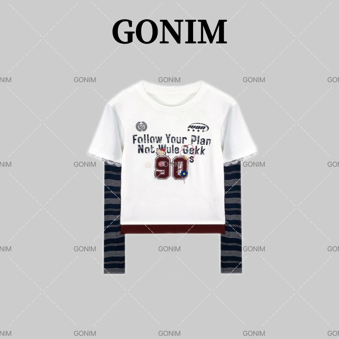 Gonim·"秋日邂逅"2025春秋字母时尚百搭重工长袖T恤女