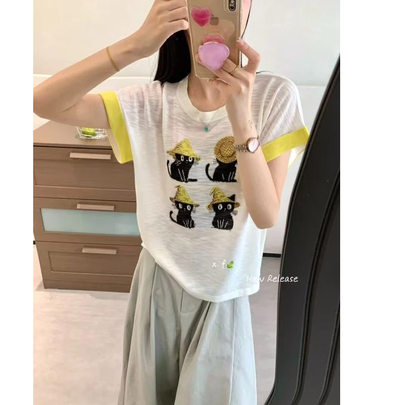 【蜜爷家】拼色猫咪t恤K739#