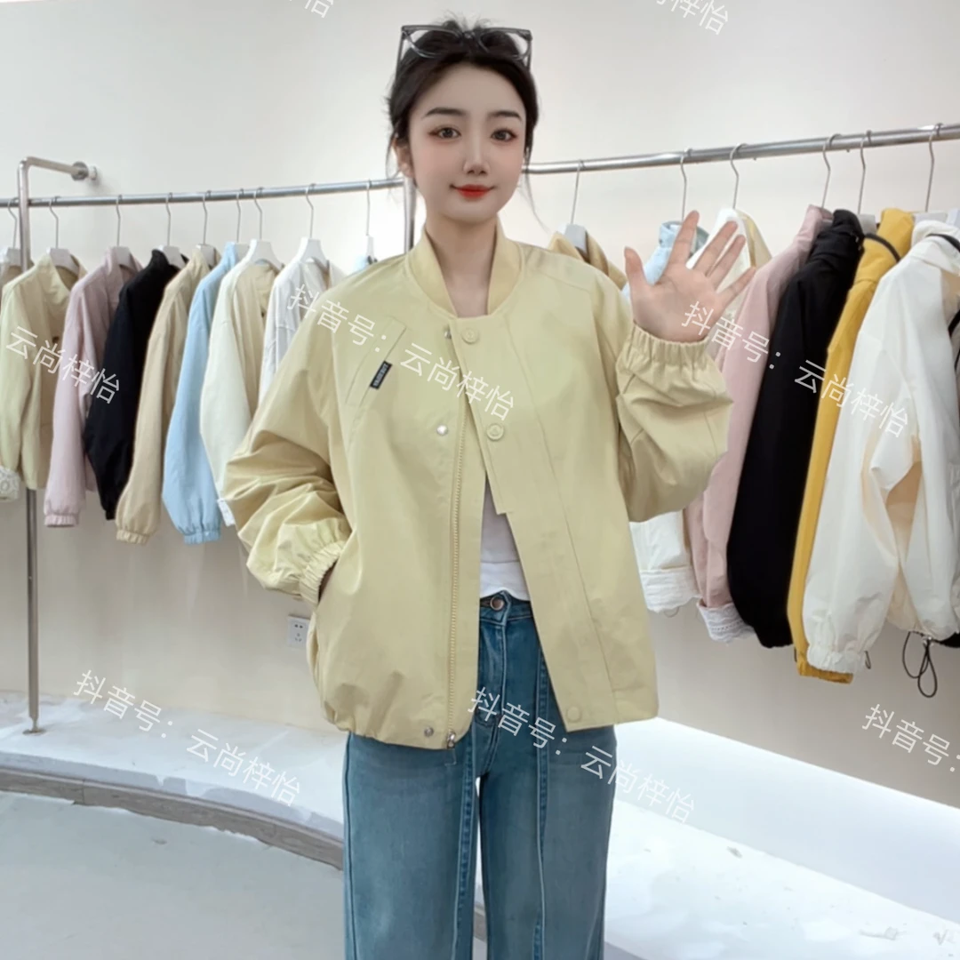YES 8A25设计感宽松长袖短外套休闲拉链春季上衣短款女百搭上衣