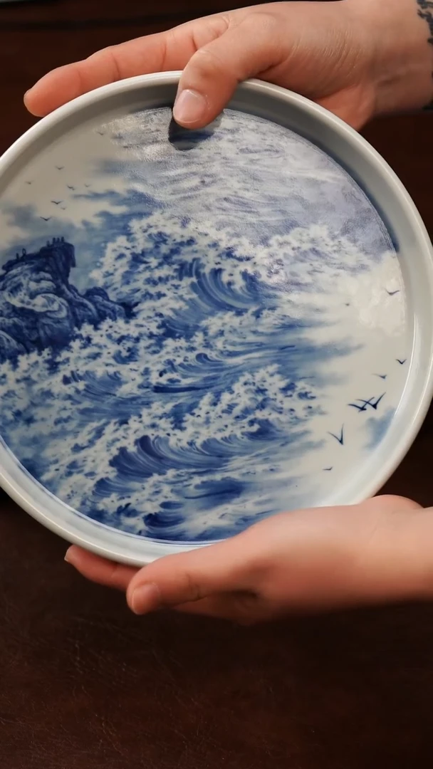 摆件陶景德镇瓷器，明成化青花瓷手绘茶具~