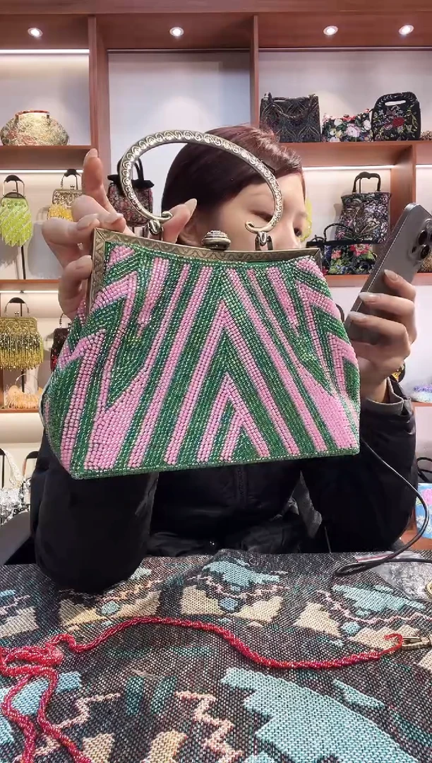 织物12号手工珠珠包包腋下斜跨包手拿包手提晚宴包