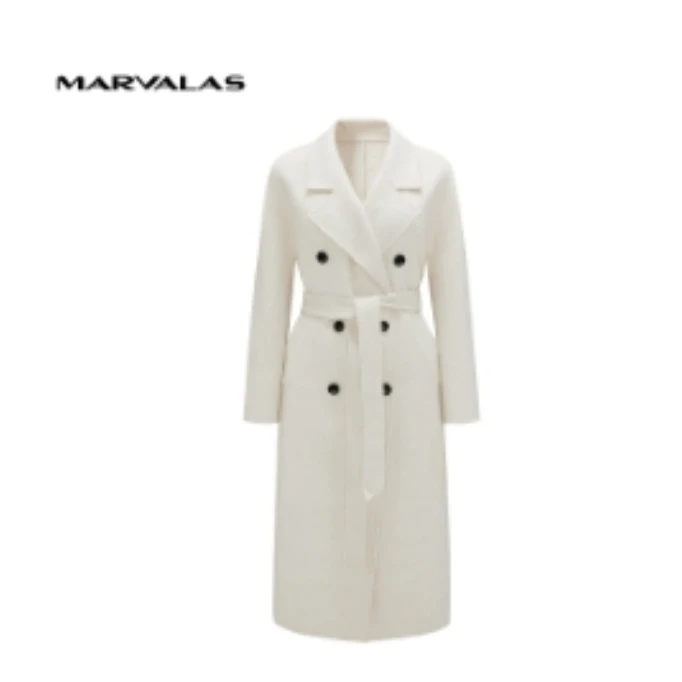 【小春子】白色设计师可可双面呢大衣女士毛呢外套长款M426307189