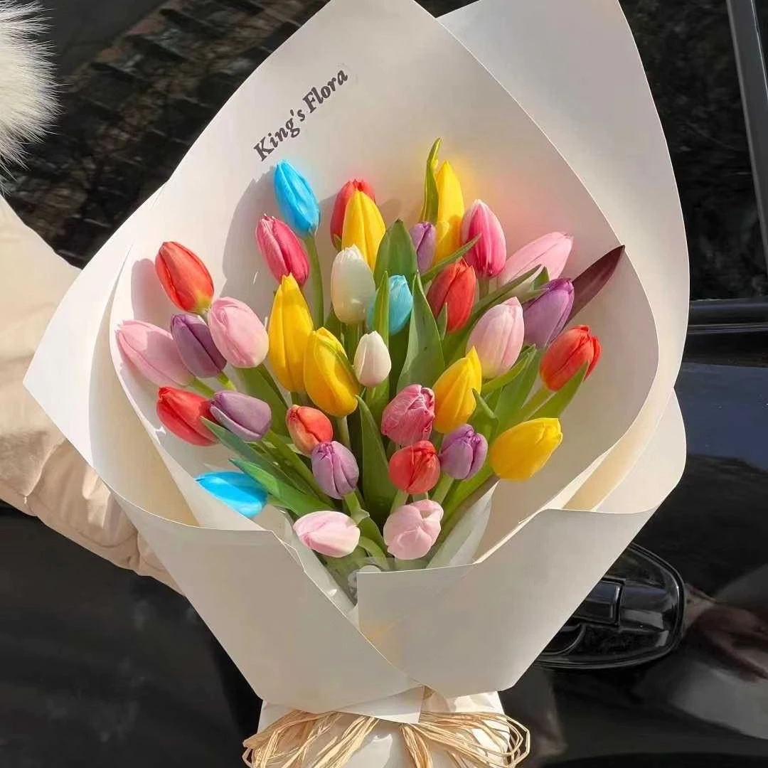 斯人若彩虹七彩郁金香花束33支