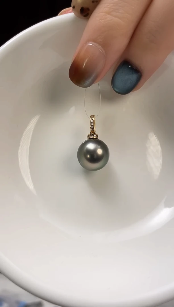 吊坠(不含链)18K金镶嵌海水珍珠11-12大溪地黑珍珠吊坠