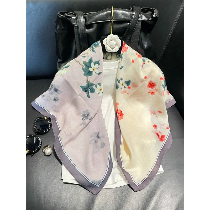 culv新款90拼色印花减龄双面90方巾旅游沙滩巾防晒薄款丝巾女士