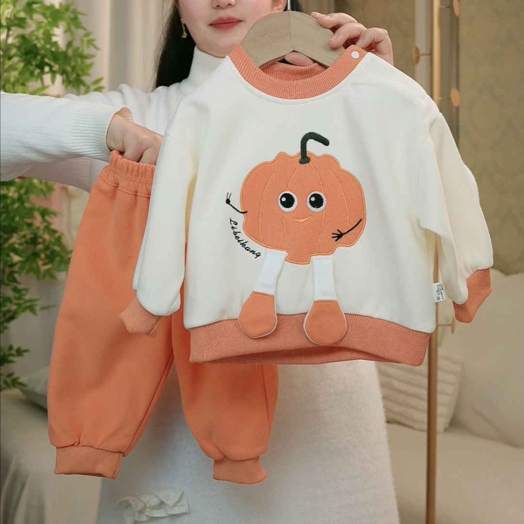 春秋装套装2025新款春秋季婴儿童装宝宝洋气时髦卡通卫衣两件套