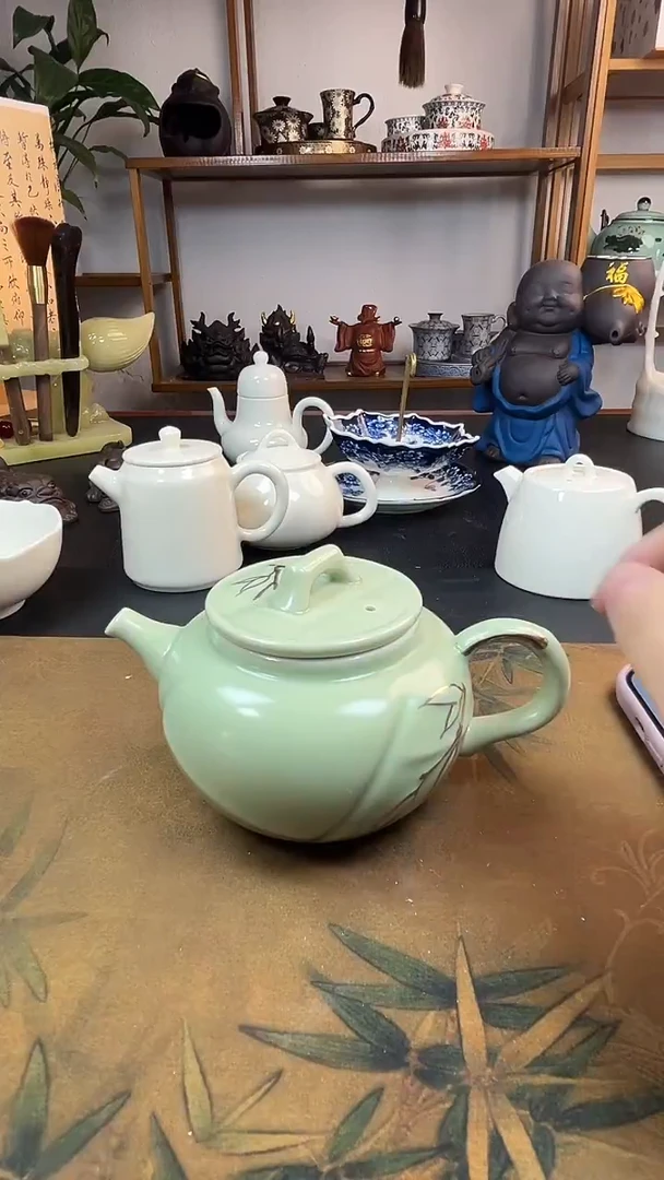 清仓特价福利描金雅绿茶壶