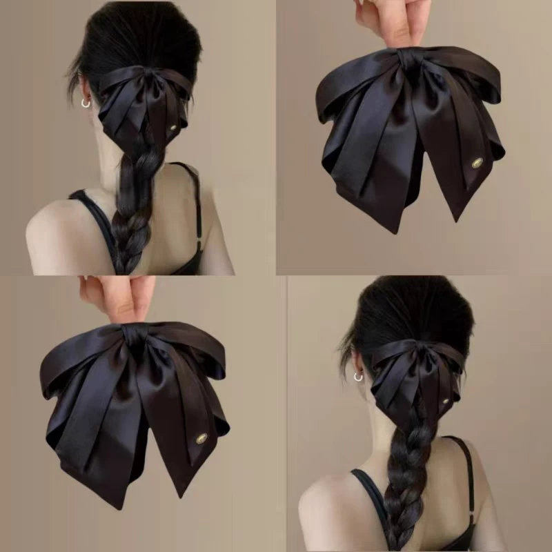 韩版简约INS黑色蝴蝶结马尾抓夹金标盘发抓发夹女高级感出勤夹子