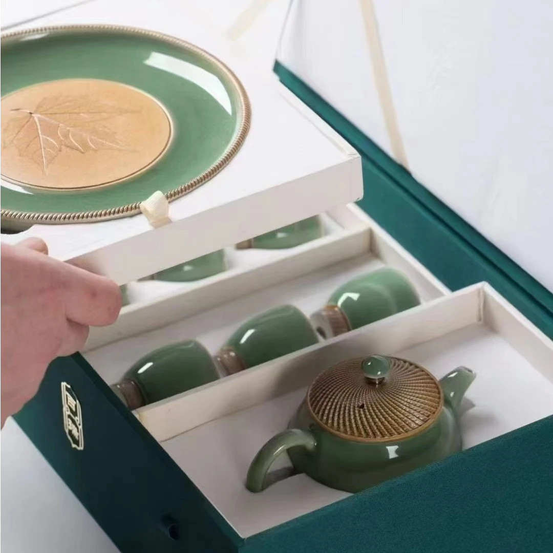 龙泉青瓷徐哲川老师空山新雨套装手工跳刀茶壶杯茶具