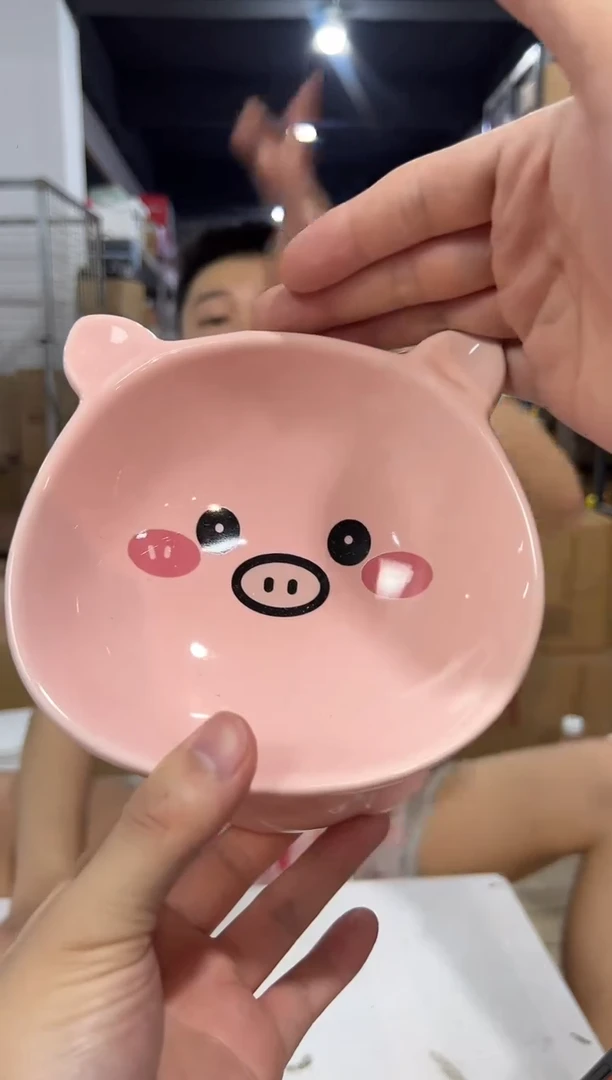 瓷片小猪猫碗 陶瓷材质
