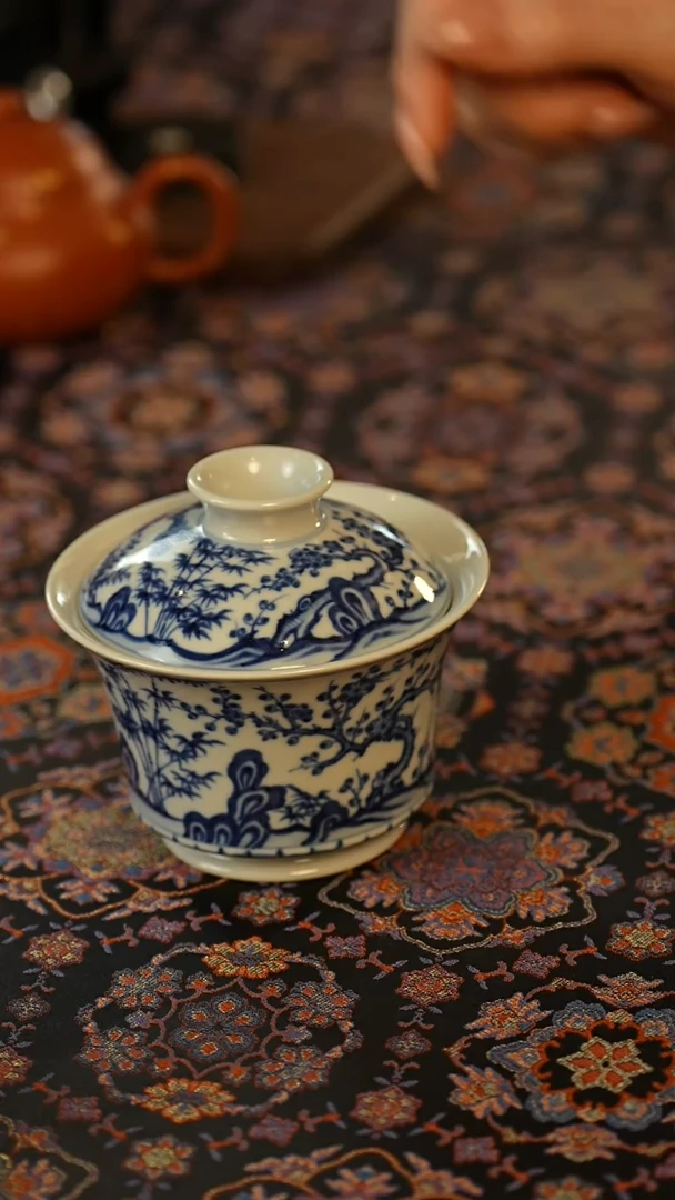 瓷片 松竹梅 马蹄 盖碗