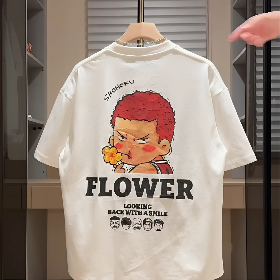 男士短袖T恤2025夏季新款时尚纯棉痞帅青春流行印花休闲时尚圆领