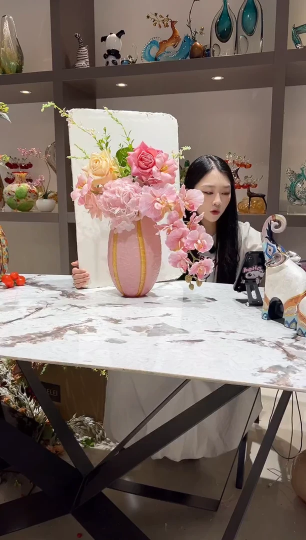 新款粉色花瓶+花一整套