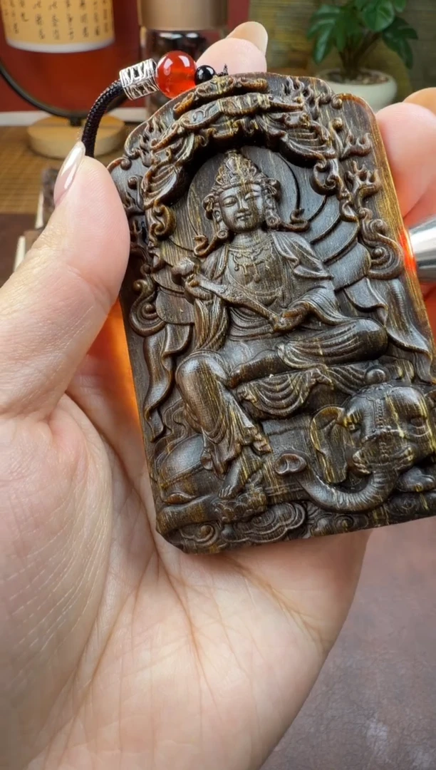 木木雕款芽庄 十二生肖守护 龙蛇 普贤菩萨 8cm 送养香瓶