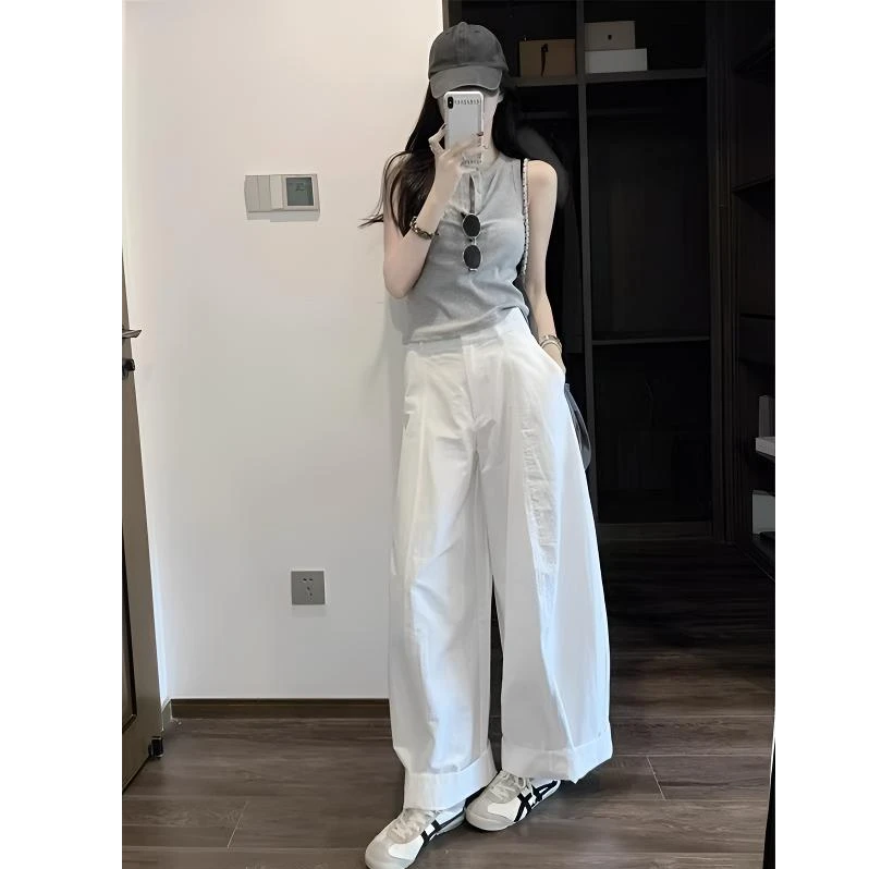 夏季新款慵懒风松弛感韩系针织背心休闲垂感阔腿裤子两件套装女