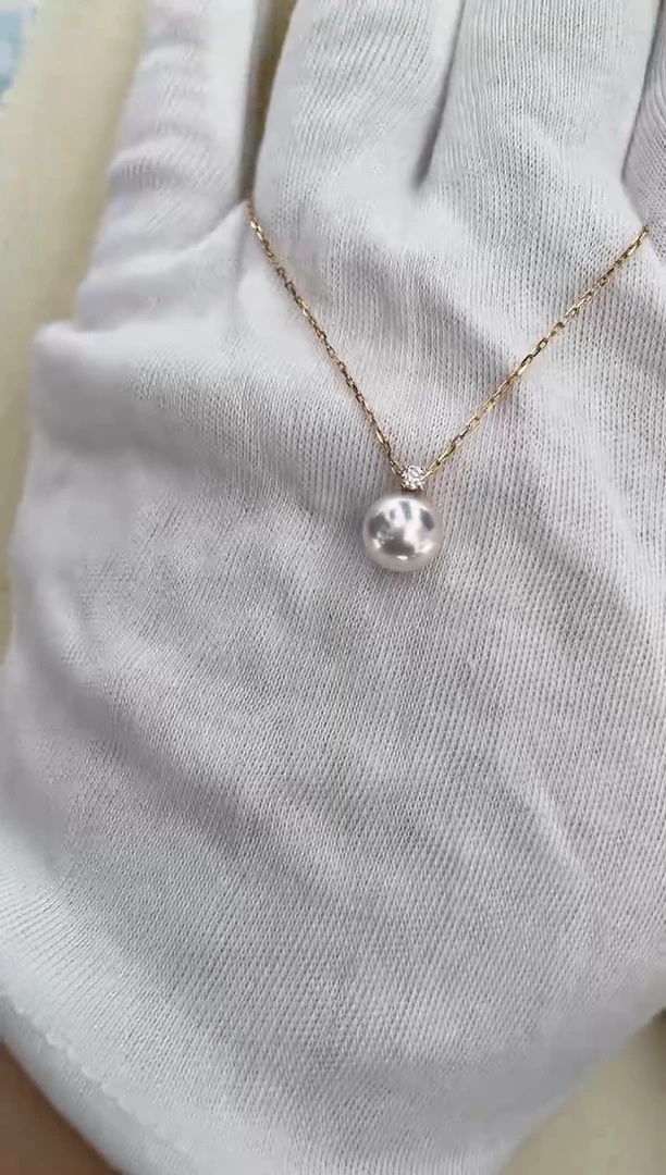 海水珍珠18K金镶嵌吊坠(赠链)8.5-9特选天女戴妃