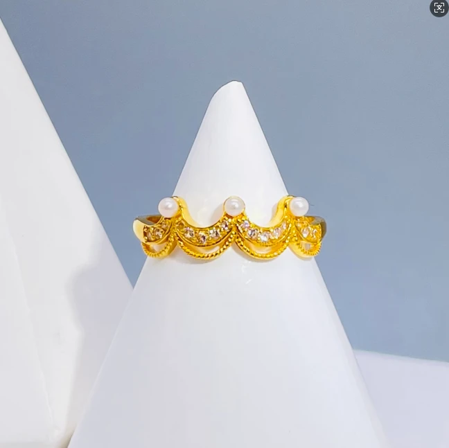 足金黄金珍珠戒指精致2.53克净金重