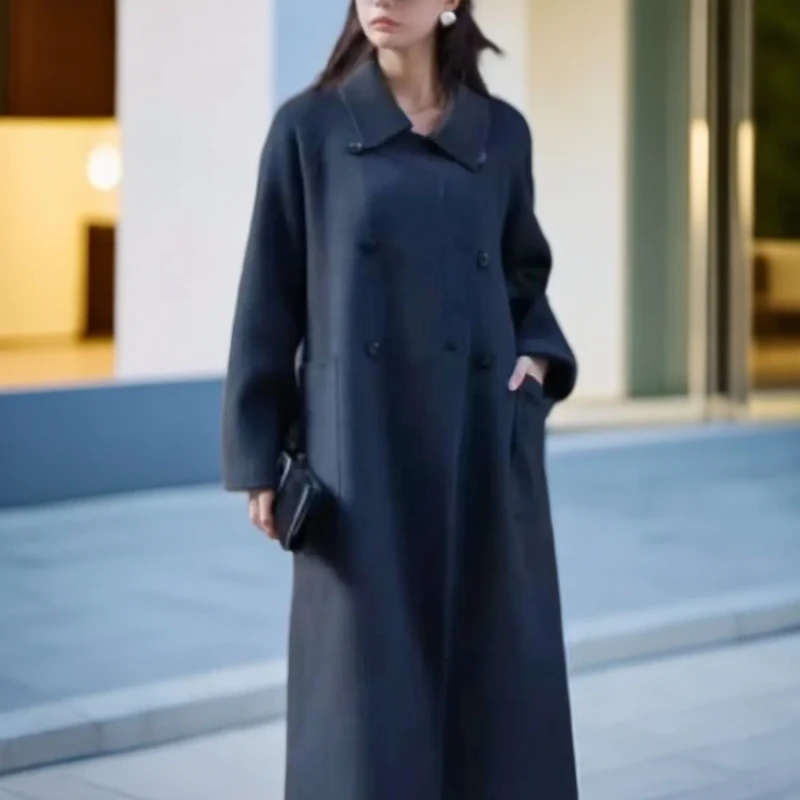 米白色双面中长款女秋冬大衣时尚百搭高级感外套