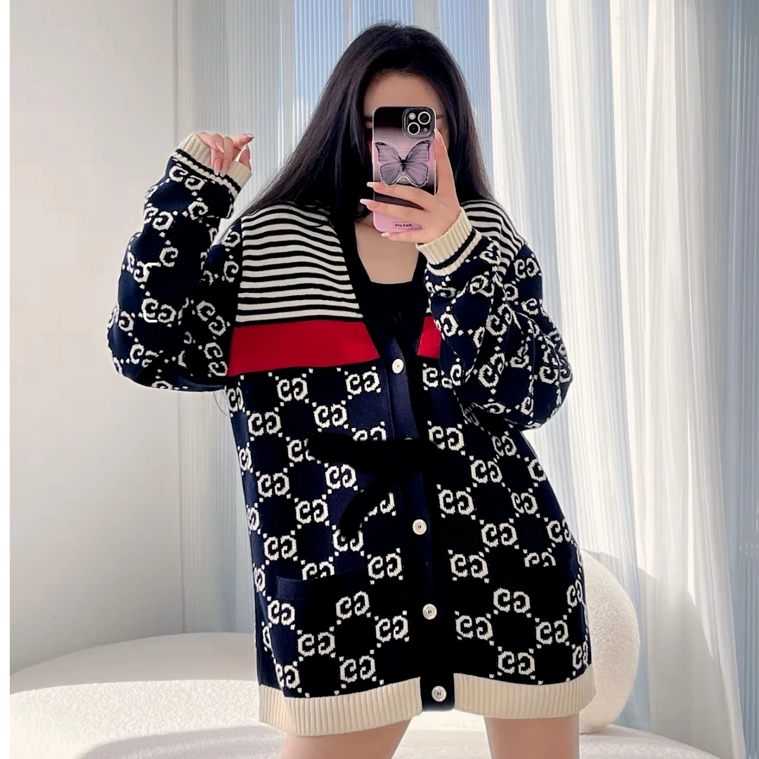 未使用 GUCCI/古驰 2504266/XL码/Logo满印拼接单排扣长袖开衫