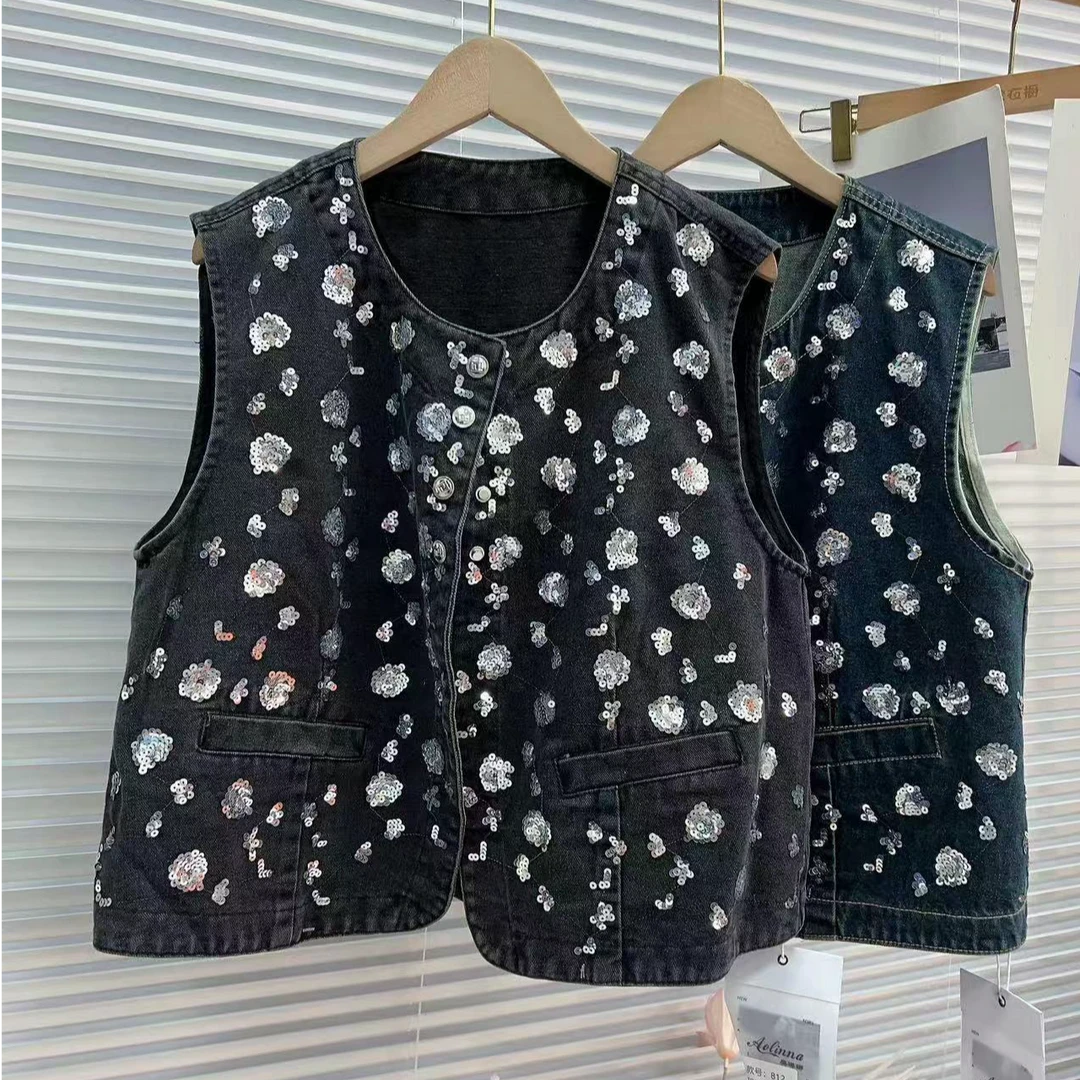 5003【凡家衣橱】时尚百搭啊勇气重工牛仔马甲