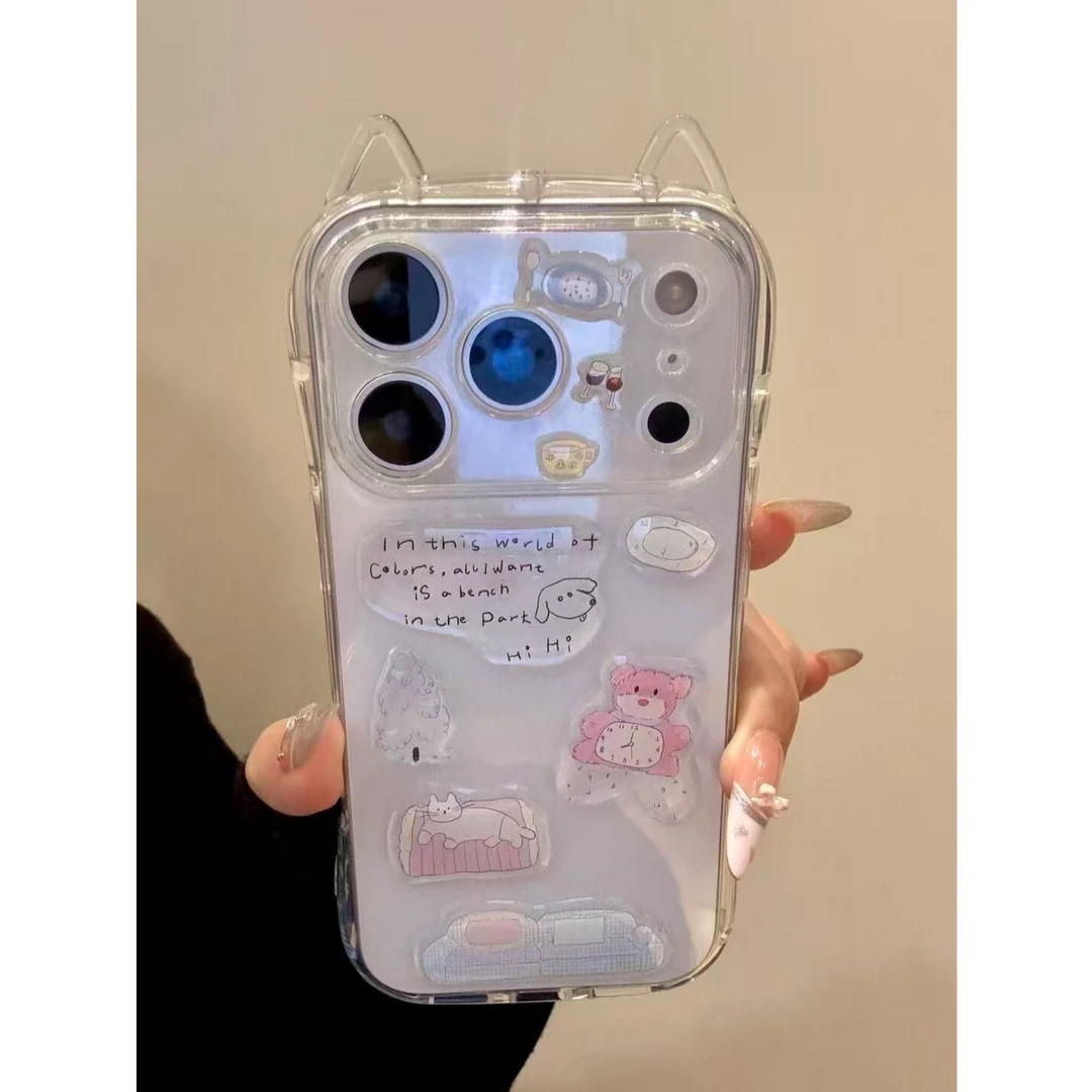 诚星泽水晶小熊贴纸猫壳适用苹果17PRO手机壳iPhone16/15透明14软