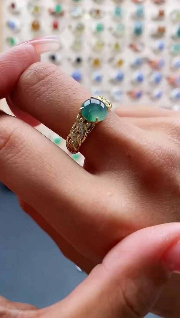 【闪购商品】翡翠戒指银S925镶嵌缅甸天然A货翡翠222 4+1