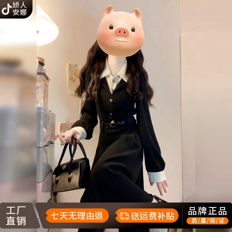 2025新款早秋季法式黑色赫本风连衣裙子女高级感显瘦气质秋季穿搭