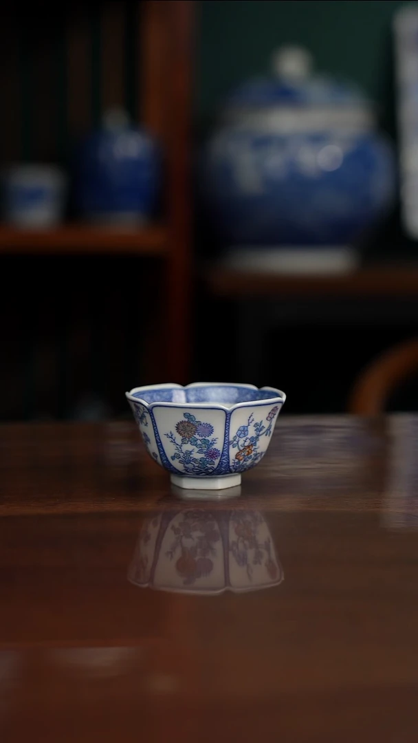 空山明月 新斗彩 六方杯