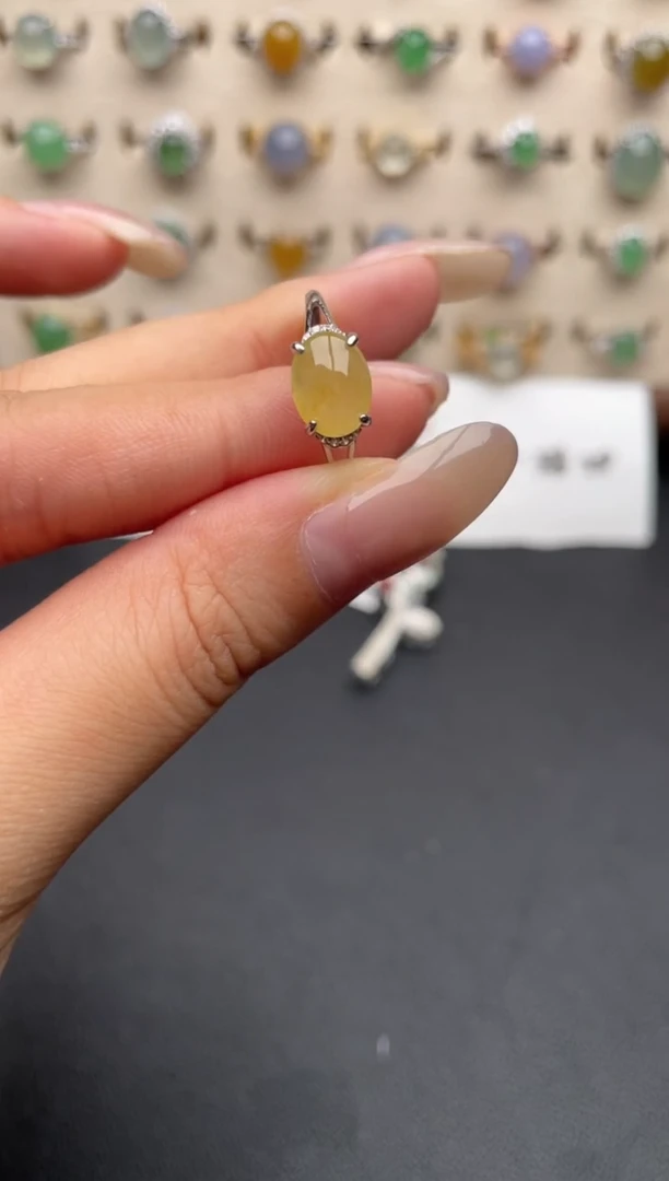 银S925镶嵌戒指翡翠一物一证一礼盒