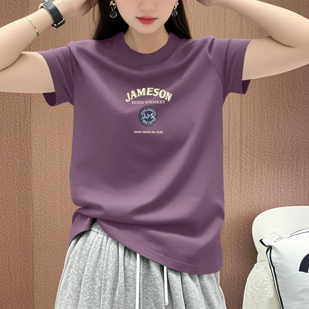 印花休闲百搭显瘦时尚2025新款夏季短袖女士宽松大码圆领t恤上衣