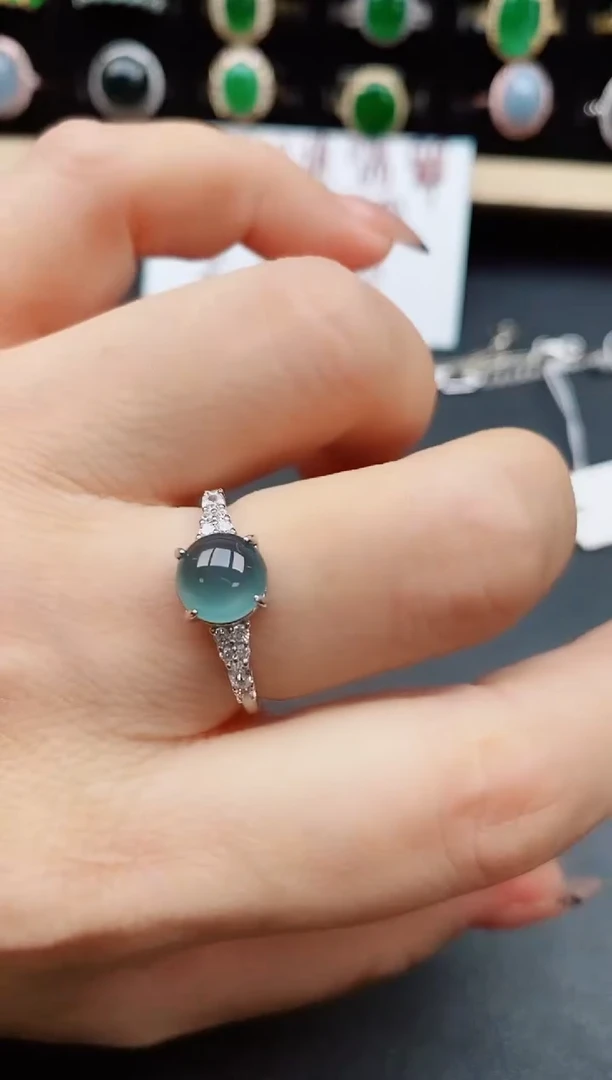 翡翠戒指银S925镶嵌50800