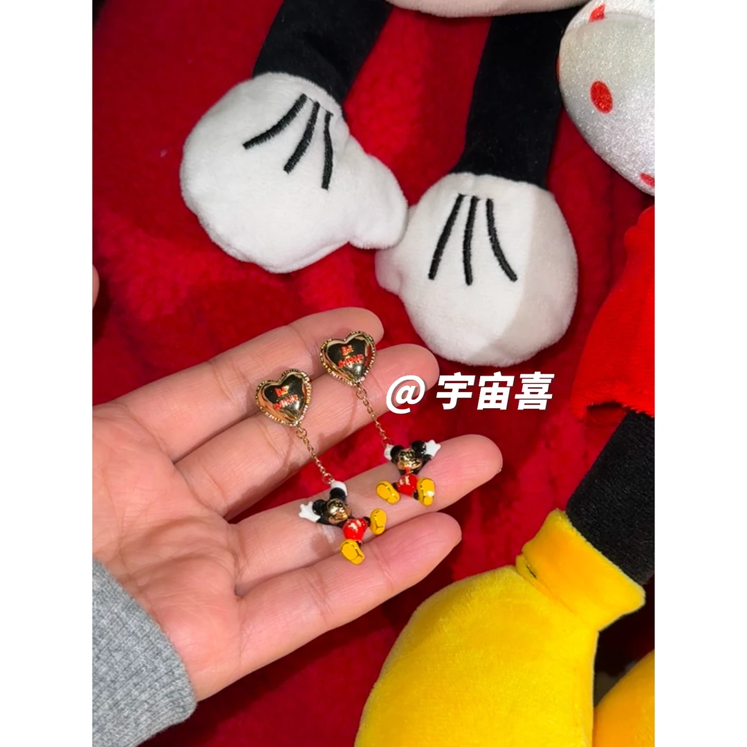 铜合金珐琅耳饰 A2-106【金色爱心气球流苏涂鸦立体米奇珐琅耳钉】