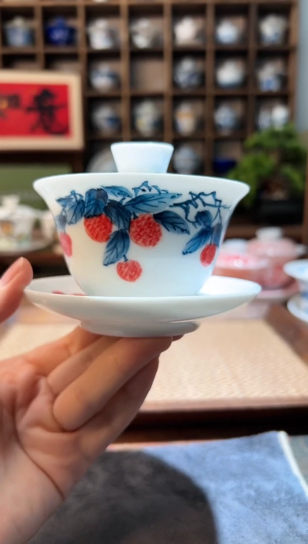 【闪购商品】手绘荔枝三才盖碗