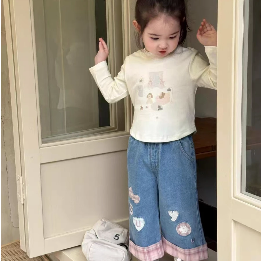 52031年新款女童牛仔裤打底上衣套装时尚中小童套装韩版洋气春秋